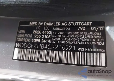 2012 Mercedes-Benz C 250 Sport из США, поврежденный, VIN WDDGF4HB4CR216921